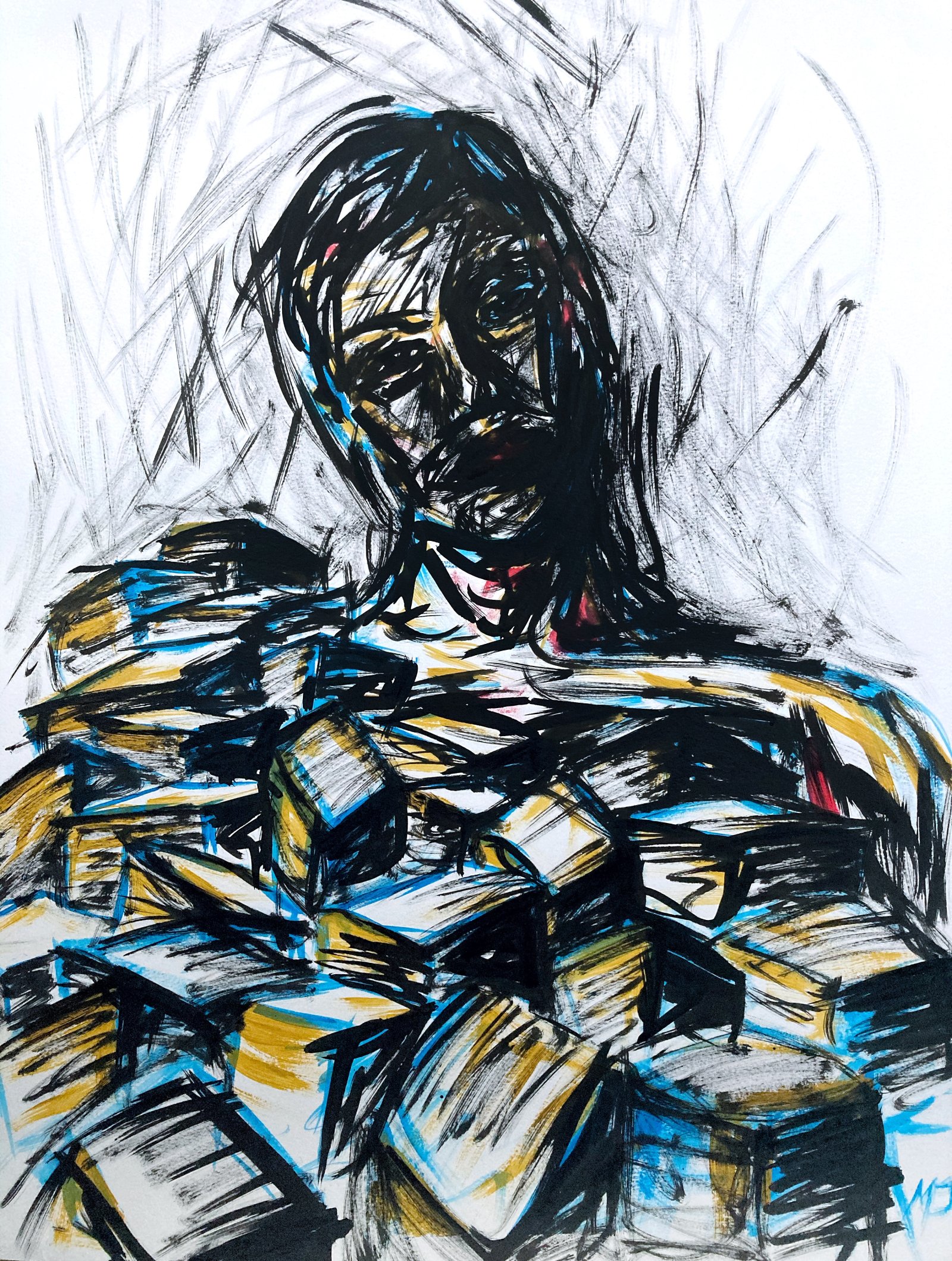 Expressionistisk maleri af kvinde med sort streg nr. 1.