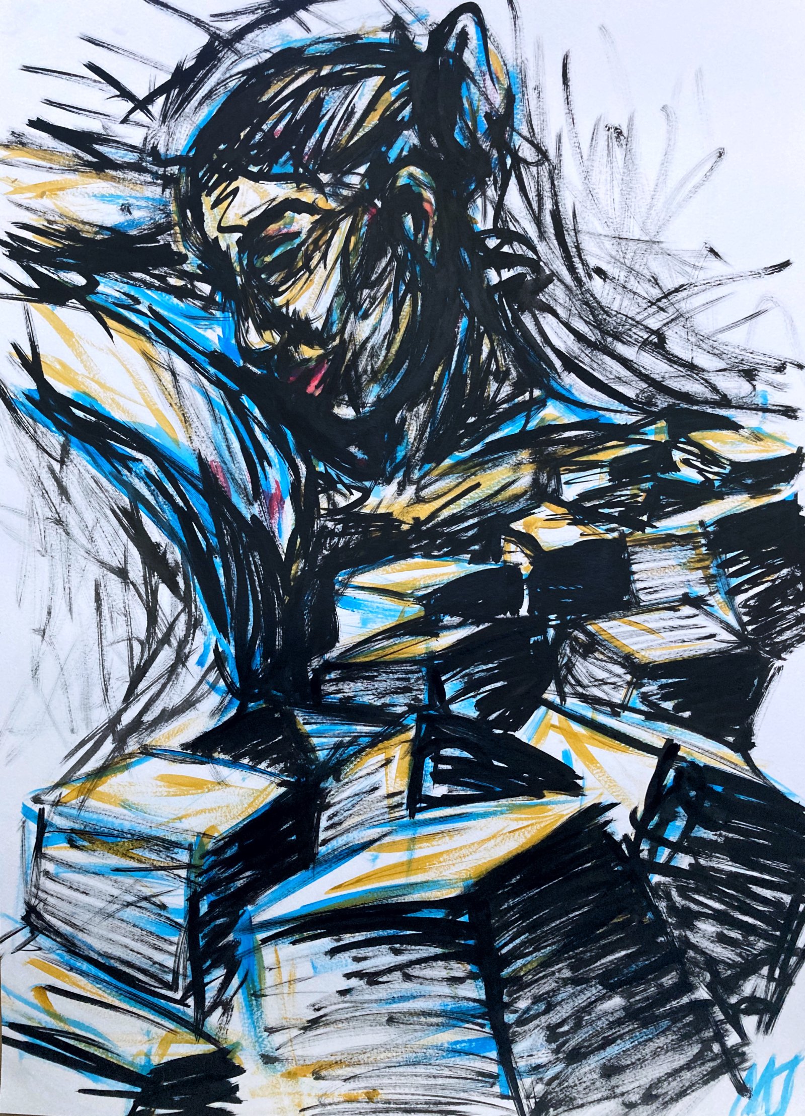Expressionistisk maleri af kvinde med sort streg nr. 2.